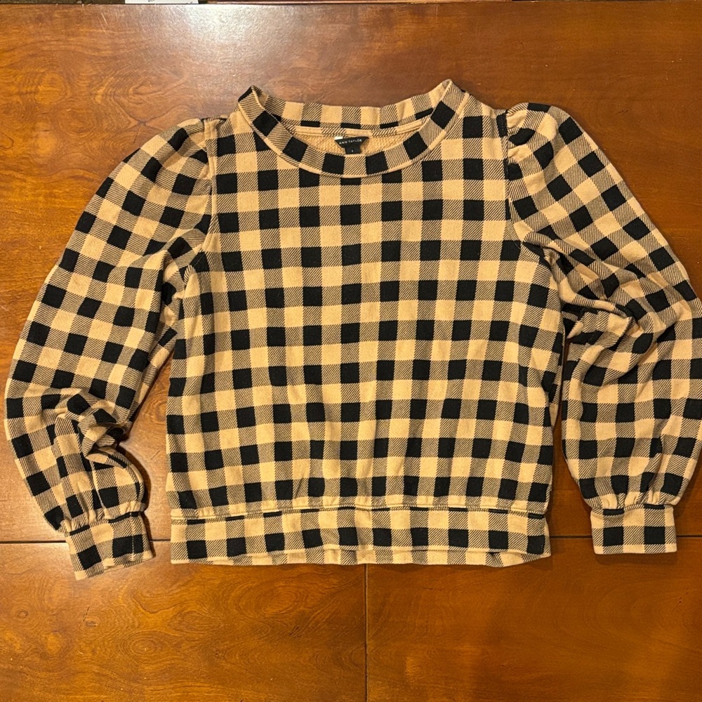 Ann Taylor Black and Tan‎ Checkered Top